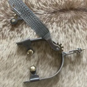 Pair Adult Size Stamped Design Western Spurs Brass Buttons and Rowels