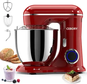Professional Electric Stand Mixer with Large Stainless Steel Bowl, Powerful Kitchen Mixer includes Dough Hook, Beater and Whisk, Perfect Bread Cake Mixer for Baking and Home Cooking, Red