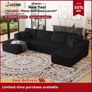 【New Year Sales】 Niccae 132'' or 161" U-Shape Oversized Cloud Couch – Corduroy Modular Sectional Sofa with 4 Large Cushions and 2 Small Pillows, No Assembly Needed, Deep Seat Boneless Upholstered Couches for Living Room, Cozy & Stylish