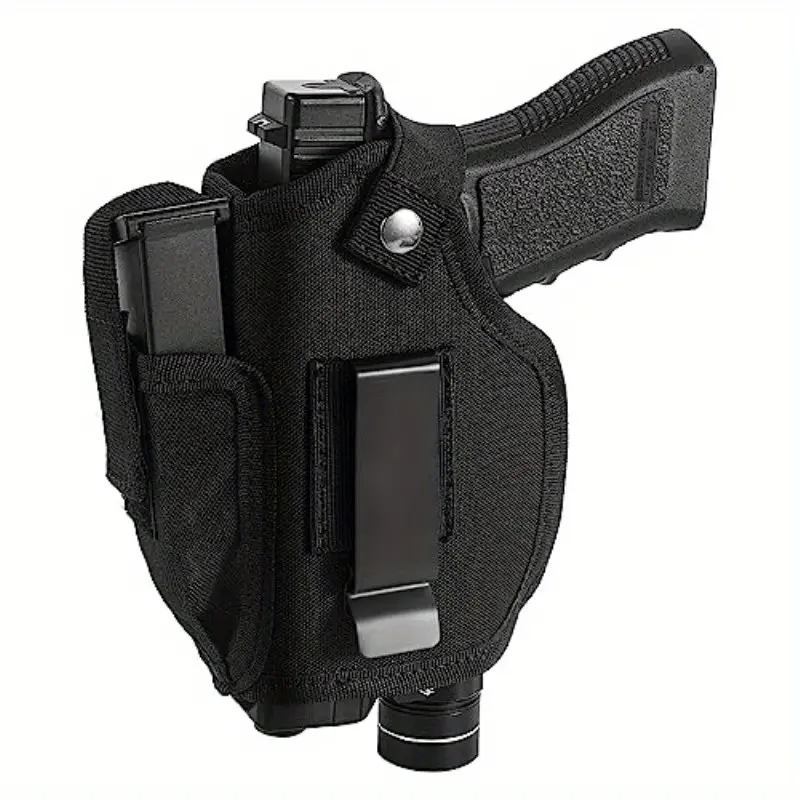 Tactical Pistol Holster with Built-in Laser Light, Magazine Pocket, Snap Closure - Tactical Equipment for IWB/OWB Concealed Carry, Compatible with Glock, Sig, Hunting, Unisex, Concealment