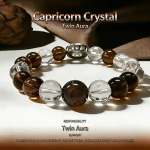 Twin Aura Capricorn Zodiac Crystal Bracelet for Career & Long-Term Success