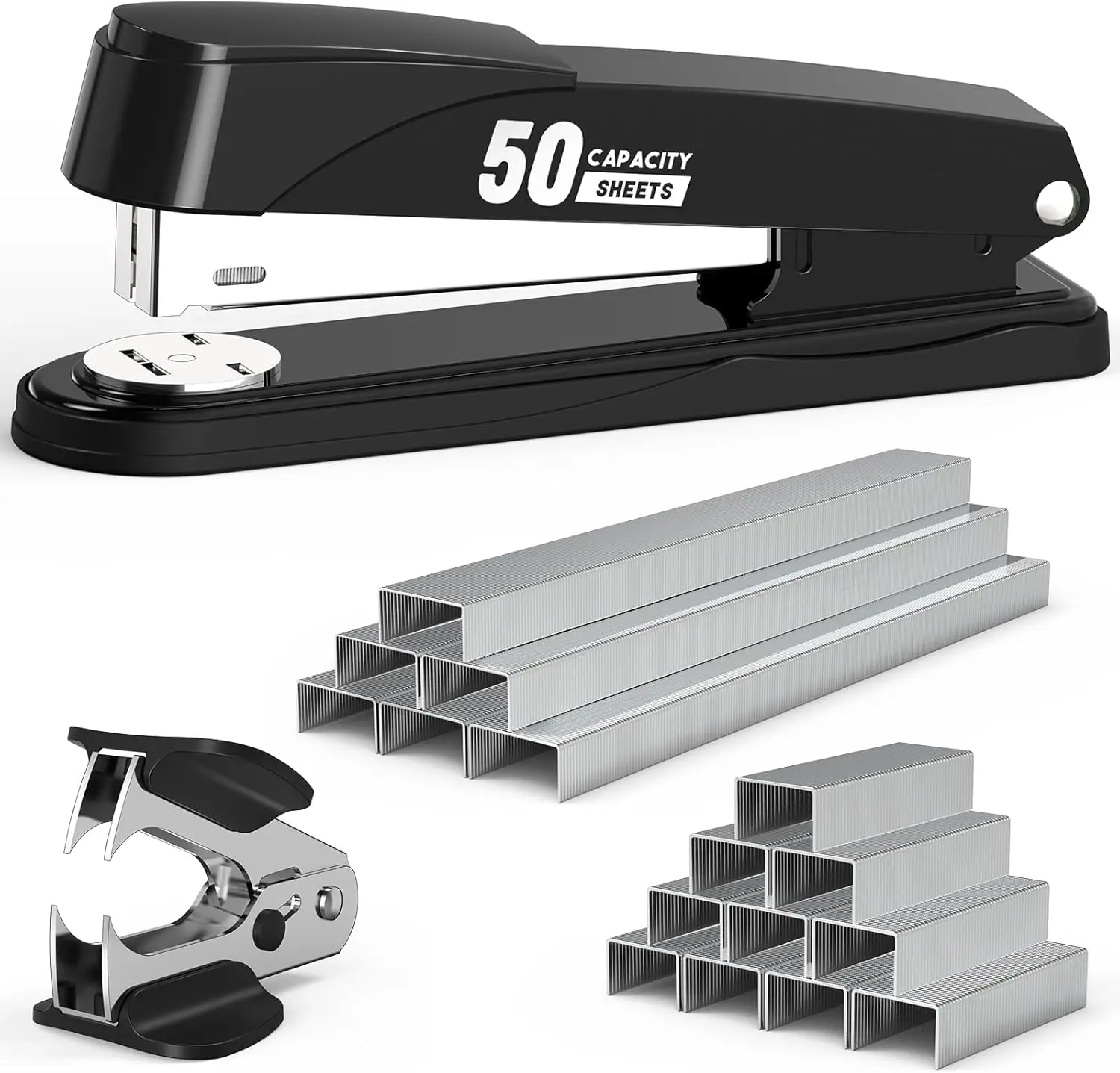 Metal Stapler Heavy Duty 50 Sheet Capacity with 1750 Staples and Staple Remover,  Staplers for Desk, No Jam, Non-Slip Office Stapler with Staples...