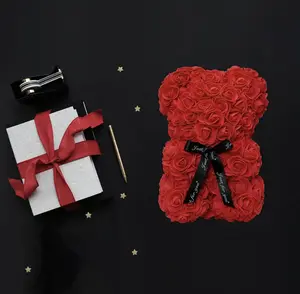 Rose Teddy Bear Flower Gift - Handmade 10-Inch Black Box for Valentines Day
