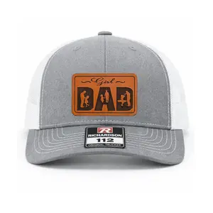 Girl Dad Richardson 112 Hat, Dad & Girl Leather Patch Hat, Adjustable Stylish Hat, Summer Flat bill Trucker Hat, First Gift Father's Day, Gift for Dad,