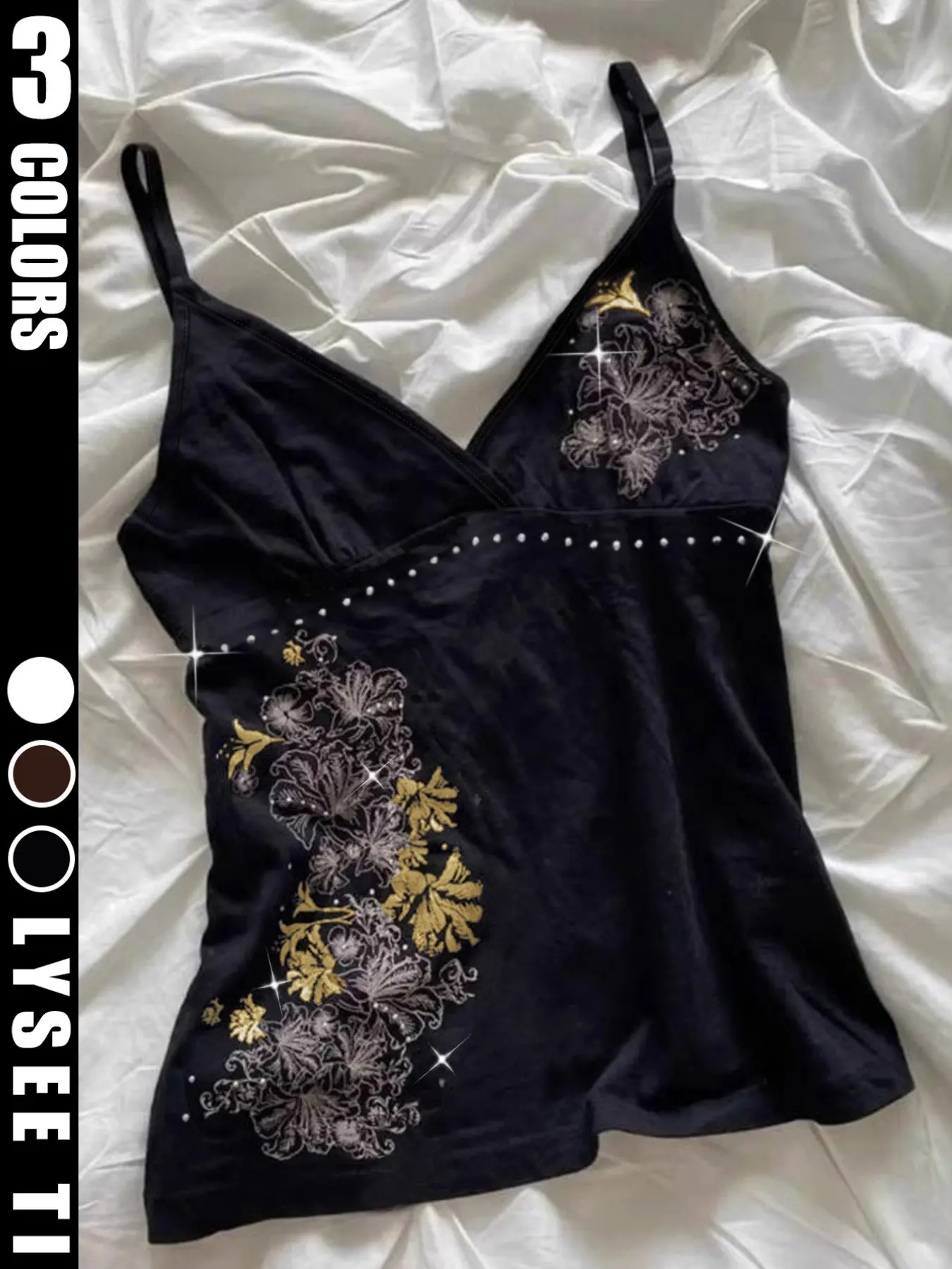New Summer and Spring Y2K Style Floral Print Rhinestone Fitted Slimming Top, Trendy Sexy Cami Vest for Women