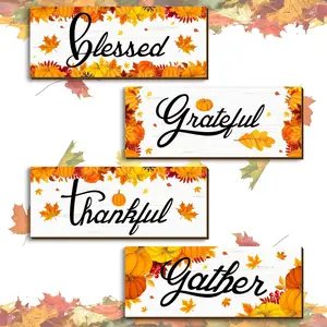 4pcs Thanksgiving Fall Harvest Maple-Pumpkin Element-Thankful Theme-Wall Decor 10in/25cm Home Livingroom Decor and Accessories Office Decor Study Room Decor Wall Art Decor Party Decor Holiday Supplies(With Double-sided Adhesive Tape), Halloween