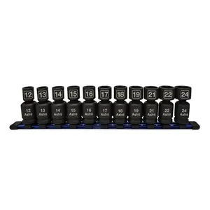 Astro Pneumatic AST-78244 0.5 in. Drive Nano Pinless Universal Impact Sockets - 11 Piece Metric, 12mm, 360-degree freedom, anti-floppy design, 5.42 lbs