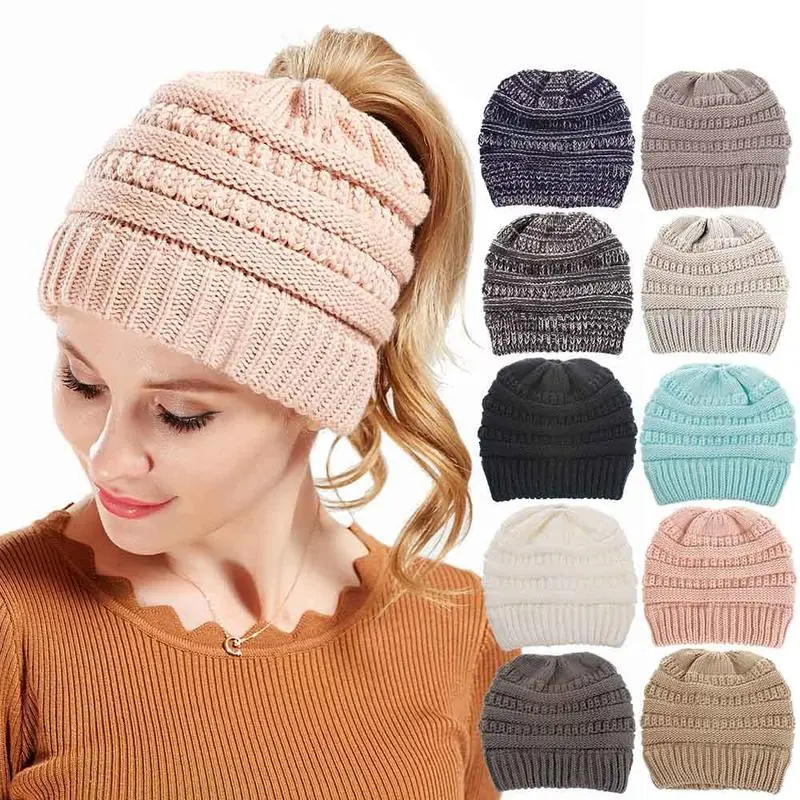 Winter Knit Hat with Ponytail Hole  Unisex Beanie for Women & Men, Warm & Cozy Stretchy Hat, Perfect Gift for Mom or Girlfriend, Multiple Colors for Daily Wear, Outdoor Activities & Travel