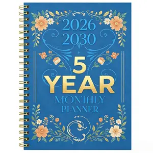 January 2026 - December 2030, 5-Year Monthly Planner, Blue Floral Theme Cover Design Notebook, Yearly Calendar Planning, Monthly Tabs, 60-Month Calendar, 5.5 inches x 8.3 inches, 71 Sheets / 142 Pages Thickened Paper, Elastic Cover, Durable Double Wire Sp