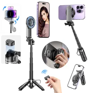 4-in-1 multifunctional magnetic selfie stick, convenient and expandable tripod, equipped with wireless remote control，suitable for taking photos, live streaming, and Vlogs, compatible with iPhone 16/15/14/13 series