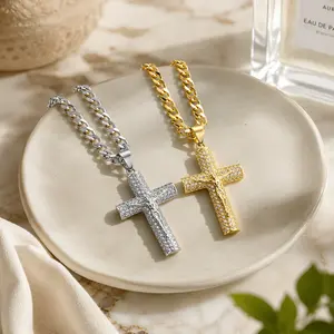 14K Gold&Silver Cross Necklace Features advanced nano-technology oxidation-resistant Cuban-style Figaro chain Pair with crucifix pendant 24-inch length Christian religious jewelry gift tiktokshopspringglowup,summerwins filled emotional daily wear