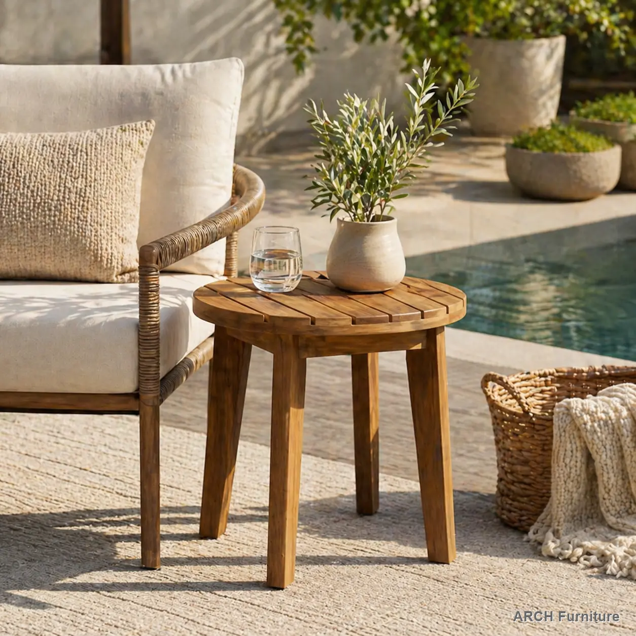Christopher Knight Home 16" Square Acacia Wooden Outdoor Table with Teak Finish, Weather-Resistant Slatted Robust Indoor-Outdoor Water-Resistant Side Table for Rustic Farmhouse Decor, Water-Resistant Side Tables