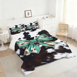 2/3Pcs Teal and Cowhide Pattern Comforter Set, Unique Digital Print Quilted Bedding Set, Duvet Cover Set, Stylish and Elegant Home Décor for a Cozy Bedroom or Guest Room, Perfect for Trendy Teens and Adults, 1 or 2 Pillowcase No Pillow Core