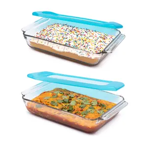 Libbey Baker’s Premium 2 Piece Glass Baking Dish Set, Stackable Casserole Dish with Lid Set, Baking Glassware for Casseroles, Lasagna, Brownies, Cakes
