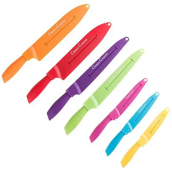 Hastings Home 14-Piece Colored Knife Set with Sheaths, Pro Grade