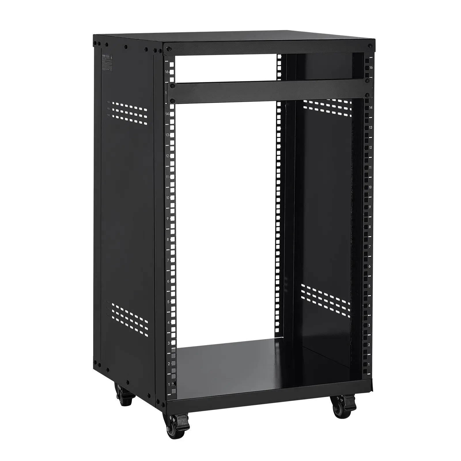 【toolupgrade】VEVOR 16U Open Frame Freestanding Server Rack - Q235 Carbon Steel Material, 200 lbs Max Capacity, 20 in Standard Width, Lockable Casters, Special Vent Design, for 19-in IT Equipment Mounting