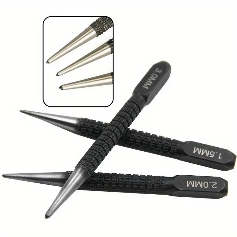 3PCS Center Punch Positioning Punch Drilling Fixer Black Cylindrical Nail Punch Pin Tool Accessories Diy Tools Hand Tools
