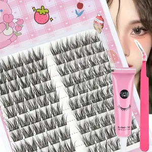 100 pieces of fluffy, voluminous faux mink wispy lash clusters + eyelash glue + dedicated eyelash clamp - DIY segmented extension, suitable for beginners, reusable natural to bold single eyelash makeup