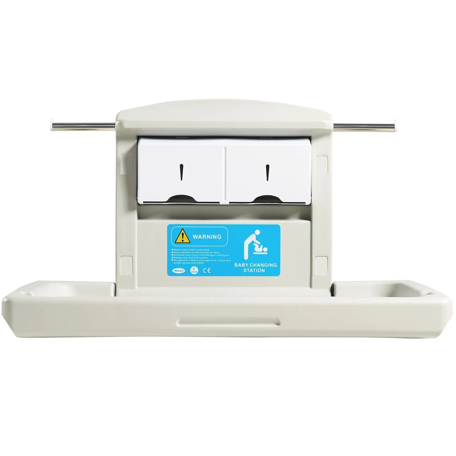 Wall-Mounted Plastic Baby Changing Station, Horizontal Foldable Diaper Table with Adjustable Strap, Hangable Rods, Integrated Cylinder, Comfortable Caregiving, Personalized Protection, Stable Diaper-Changing Experience for Commercial Bathrooms