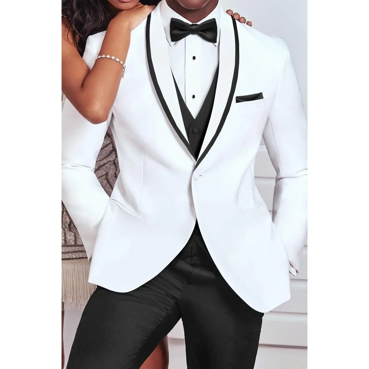"Xavier" White Tuxedo Jacket