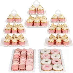 White 5-Piece Cake Stand Set – 3-Tier & 2-Tier Cupcake Stands, Appetizer Trays, Pastry Props for Wedding, Birthday Party Decorations Kit