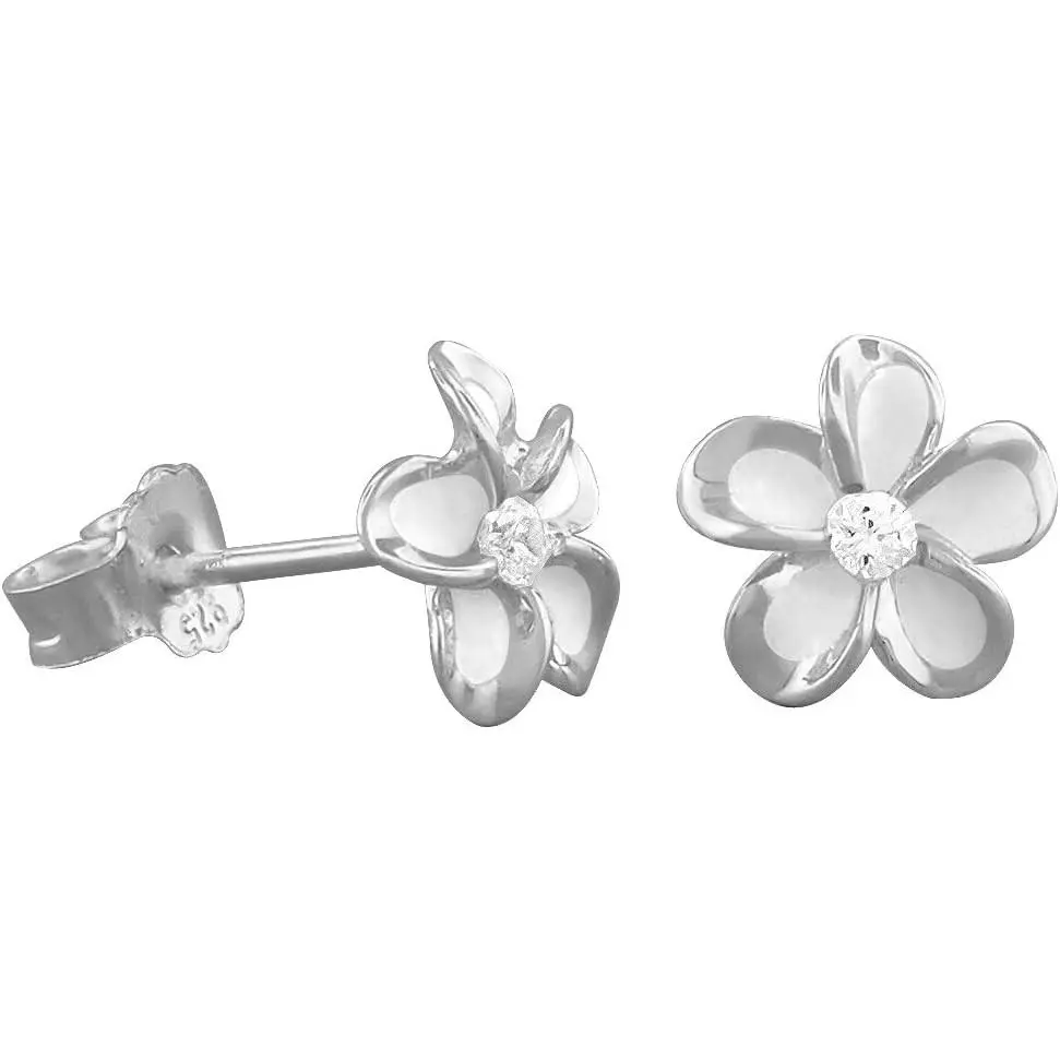925 Sterling Silver 7mm Plumeria Women's Stud Earrings, Hawaiian Flower Stud Earrings for Women, Sterling Silver Flower Earrings with CZ Stone