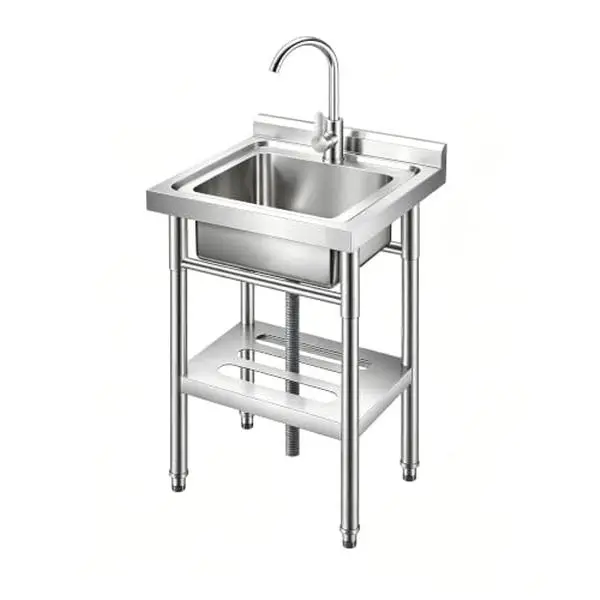 Stainless Steel Utility Sink, 18x14x31 in Single Bowl Free Standing Sink with Faucet, Cold & Hot Water Pipe, Storage Shelf and Drain Kit, for Kitchen, Bathroom, Laundry, Garage