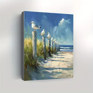 1pc Framed Ocean Wall Art Coastal Sea Bird Artwork Framed Prints Wall Decor Teal Beach Canvas Paintings for Bathroom Bedroom Living Room Decor