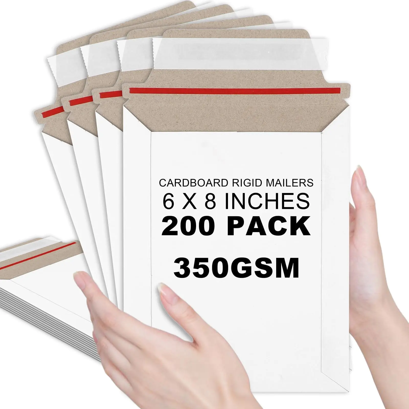 200 Pcs 6x8 In Rigid Self-Adhesive Stay-Flat Cardboard Mailers, Self-Seal Envelopes for Shipping Photos, CDs, Office Stationery Supplies, Envelopes Self Seal