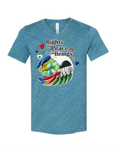"Rights & Peace for All Beings" V-Neck Shirt - Ukraine & Palestine Flags | Peace & Love Top Unisex