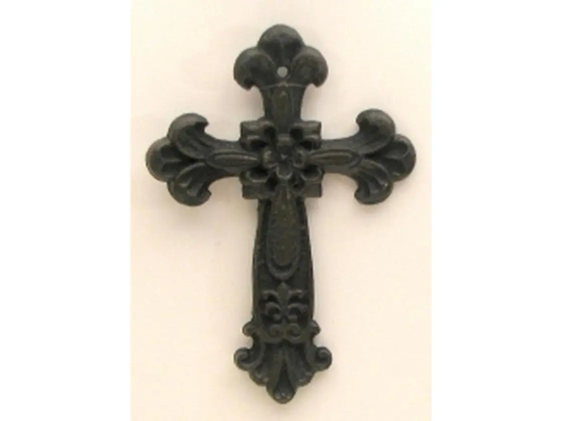 Cast Iron Fleur De Lis Cross Motif Wall Cross, 1-Piece Religious Decor for Room Decor, One Piece