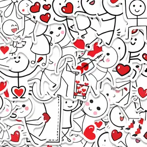 60pcs Minimalist Stick Figure Love Stickers Pack, DIY Sticker Paper, DIY Decorative Stickers, Aesthetic Stickers, Waterproof Cute Romantic Heart & Couple Decals for Laptop, Water Bottle, Journal & Scrapbook, Romantic Lover Gift