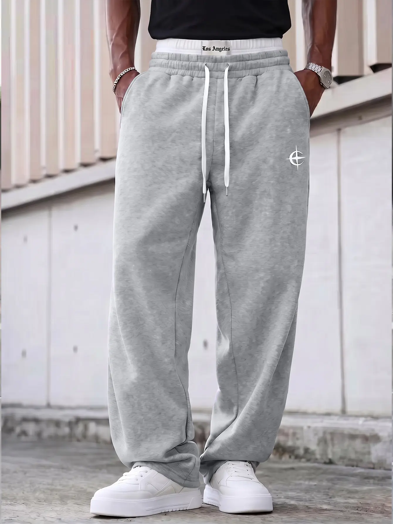 URMCZ Men's Double Waistband Baggy Wide Leg Sweatpants - 100% Poly Streetwear Outfits Drawstring Pants with Side Stripe, Stretch Chino Bottoms, Soft Moisture-Wicking All Seasons Casual Lounge Trouser, Baggy Sweatpants, Oversized, Plain, Stylish, Loose, Me