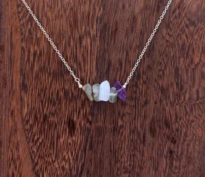 Handmade AQUARIUS Custom Crystal Chip Necklace | Healing Crystal Astrology/Zodiac Necklace | Silver & Gold Chain Dainty Gemstone Jewelry | Birthday and Anniversary