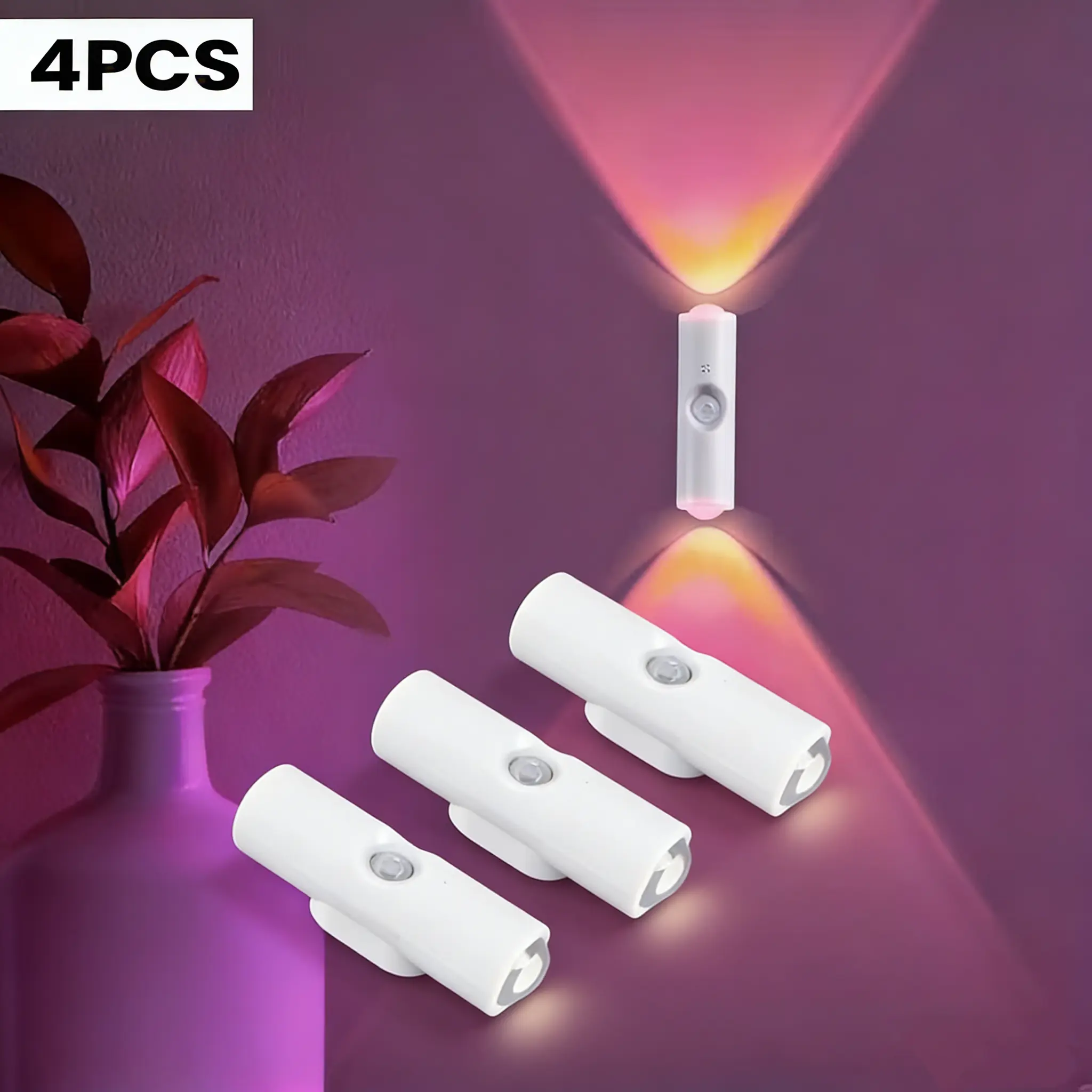 3-4Pcs RGB LED Smart Night Light Set Pack, Motion-Sensing Wall Lights with Dimmable Gradient Glow, USB Charge Rechargeable Magnetic Indoor Lighting, Wireless Step Lamp for Entryway, Bedroom, Led Lights