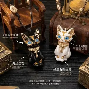 2025 Culturally-Inspired Ankh Eye of Life Double Necklace, Egyptian Cat Tiger Eye Stone Stacked Clavicle Chain, Fashion Clavicular Necklaces, Culturally-Inspired Necklaces