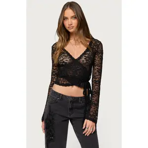 Edikted Women's Medora Sheer Lace Wrap Top