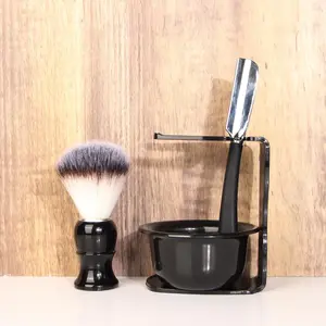Men's Beard Styling Set (4 Counts/set), Including Shaving Brush & Bowl & Razor & Holder, Facial Hair Shaving Tool for Men, Shaving Products