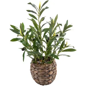 Indoor  Olive  17.7 inches Tall Lifelike Artificial Olive  with Cyan Fruits in Brown Rattan Planter for Shelf Office Desk Kitchen Counter Small Space Artificial  Decor