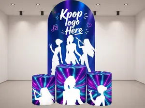 Cartoon Kpop Arch Backdrop Cover + 3 cylinders covers Birthday Backdrop