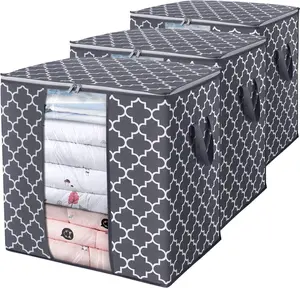 Storage Bags (3 Pack, 100L) - Smooth Foldable Home Organizers with Reinforced Handles, Clear Window, Sturdy Zippers for Comforters, Bedding, Blankets, Clothes
