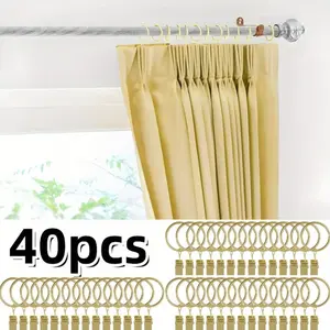 40 Pcs Curtain Rings with Clips, Drapery Clips with Rings, Drapes Rings 1.26 in Interior Diameter, Fits up to 1 in Curtain Rod, Gold Color