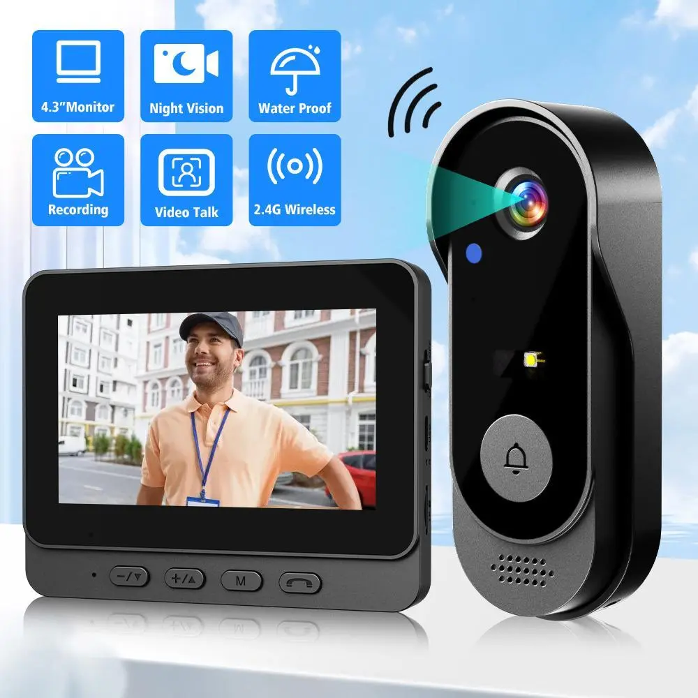 HD Smart Video Doorbell with Camera & Two-Way Intercom - Remote Unlock, Real-Time Monitoring & Custom Chimes - Complete Home Security System