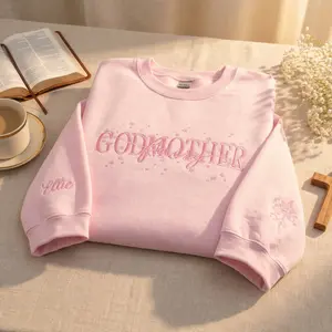 Embroidered Personalized Godmother Sweatshirt: Embroidered Christening Gift, Name on Sleeve, Godmother Proposal Crewneck, Custom Embroidery Mother's Day Mom Hoodie, God Mama Gift, Godmama Sweatshirt, Girly Soft Girl Sweatshirt
