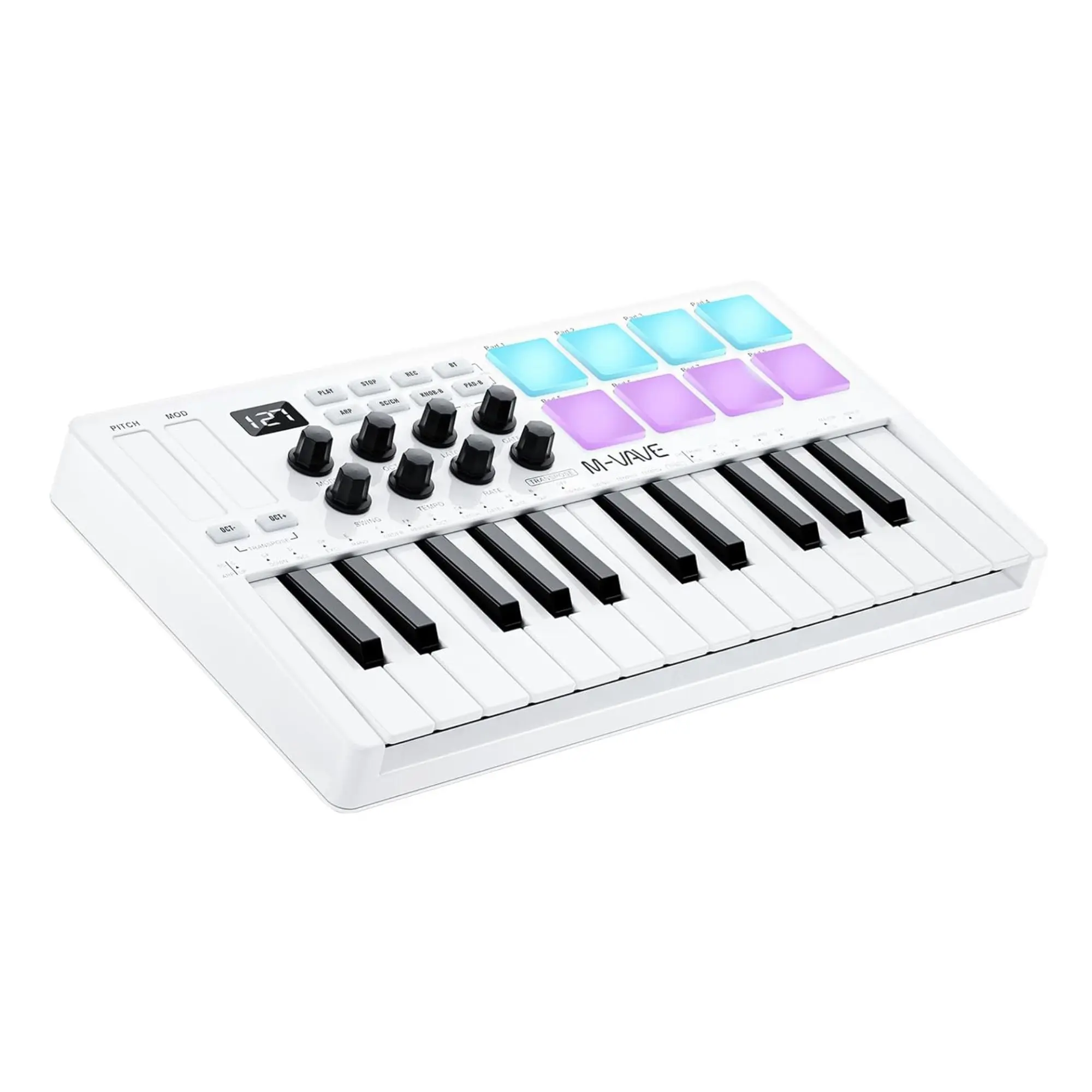 M-WAVE MIDI Keyboard Bluetooth - 25-Key Pad Controller with Drum Pads, Knobs, Software Included