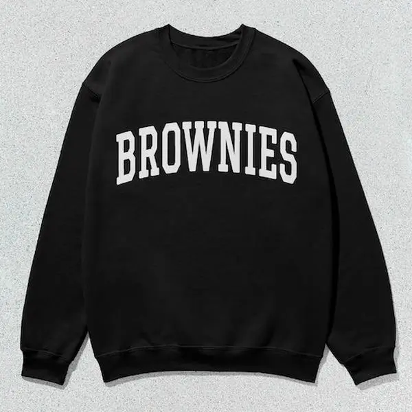 Men's Collegiate Brownies Crewneck Sweatshirt, Unisex Casual Long Sleeve Round Neck Tops, Pullover, Unisex Cut, Slogan Print, Preppy