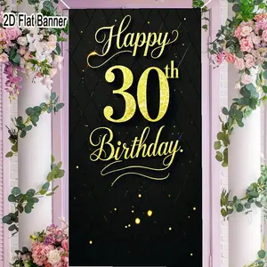 2D flat banner, 1pc30th Birthday Backdrop Black Gold Diamond Pattern, Happy Birthday Banner for 30th Birthday Party Decorations, Glamorous Gold Sparkle Party Backgroundgalentines party decor, valentine day decor, decorations for valentines day