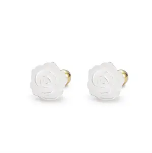 Cuafufu 925 Sterling Silver Small Tiny Hand-Carved Natural Shell Peony Flower Screw-Back Stud Earrings, Hypoallergenic Jewelry, Elegant Gift for Women