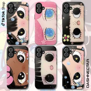 Kawaii Cute Black Big Eyes Cool Phone Case, Dreamy INS Glittering Big Eyes Comic Girl Phone Case, Gift For Her 17 Air Pro Max