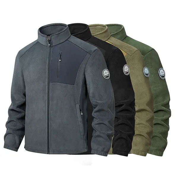 Men's Fleece Jacket - Available in Various Colors, Full Zip Closure, Stand Collar Design, Raglan Sleeves, Warm Outdoor Coat, Perfect for Outdoor Activities and Everyday Wear